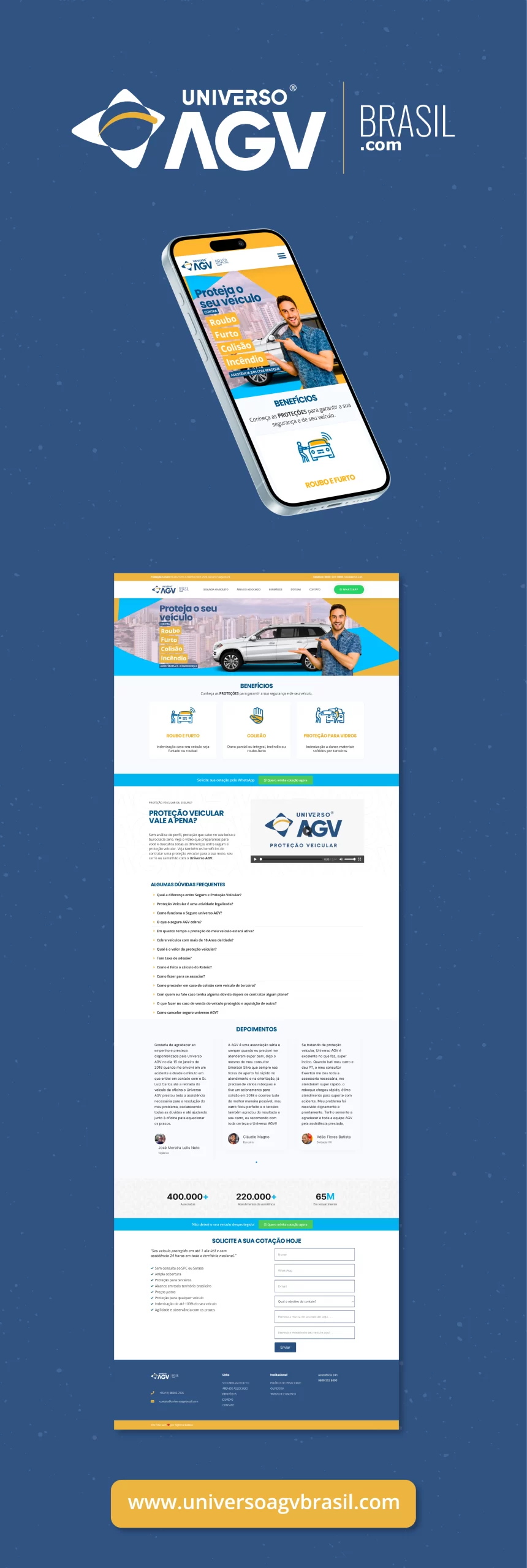 Imagem do cartão portfólio do projeto de site landing page da associação Universo AGV Brasil